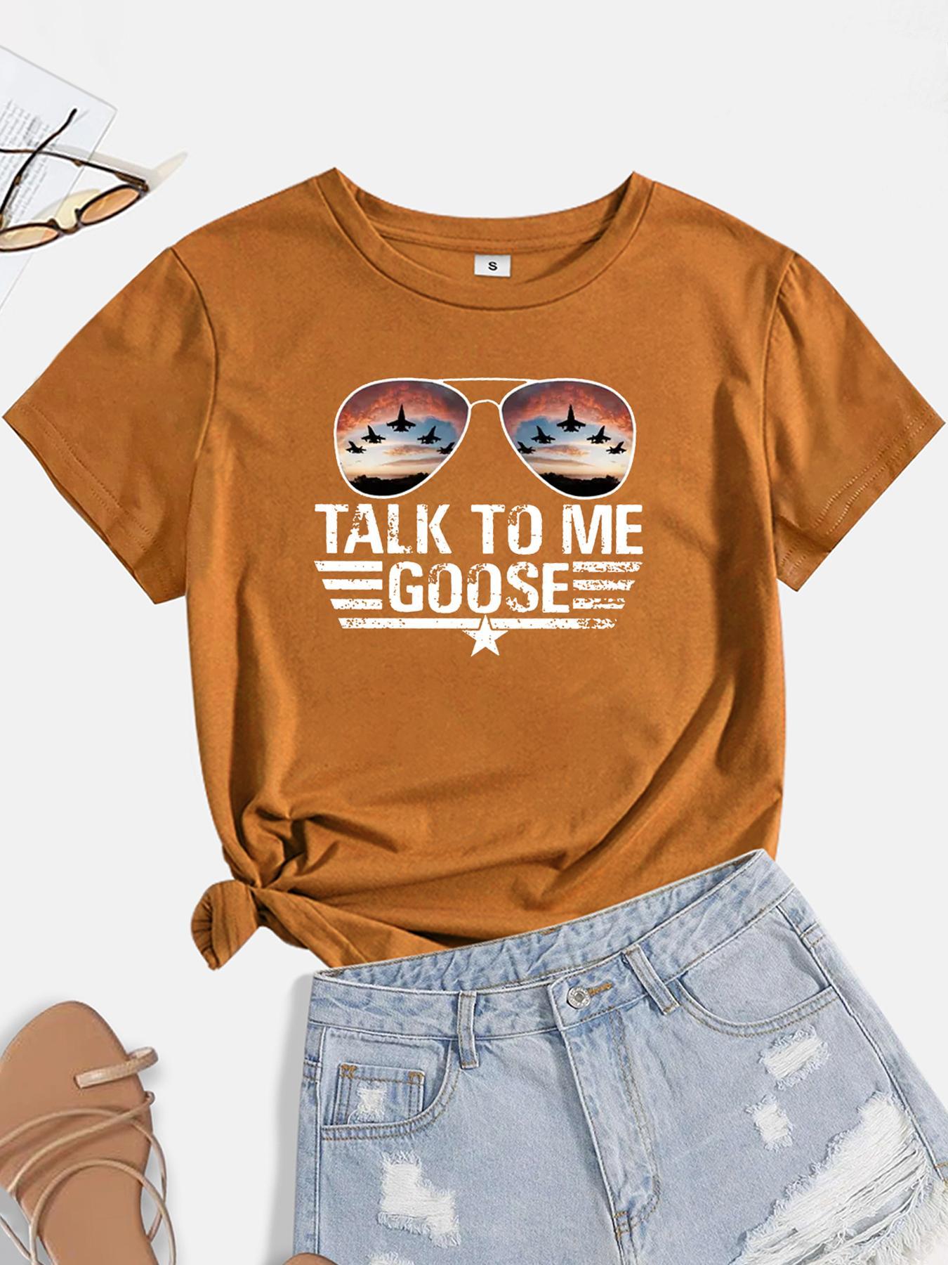 Women's Glasses & Letter Print Round Neck Tee, Short Sleeve Graphic T-shirt For Summer, Women's Top For Daily Wear