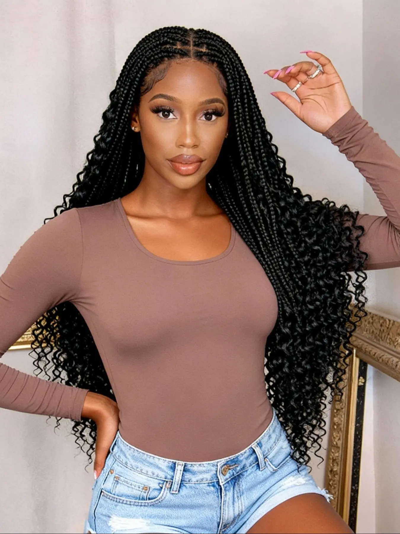 Fashion Bohemian Braided Wig, Full Lace 200% Density Long Handmade Corn Braid with Wavy Hair Style, Daily Wear Women's Wig, Lace Braided Wigs
