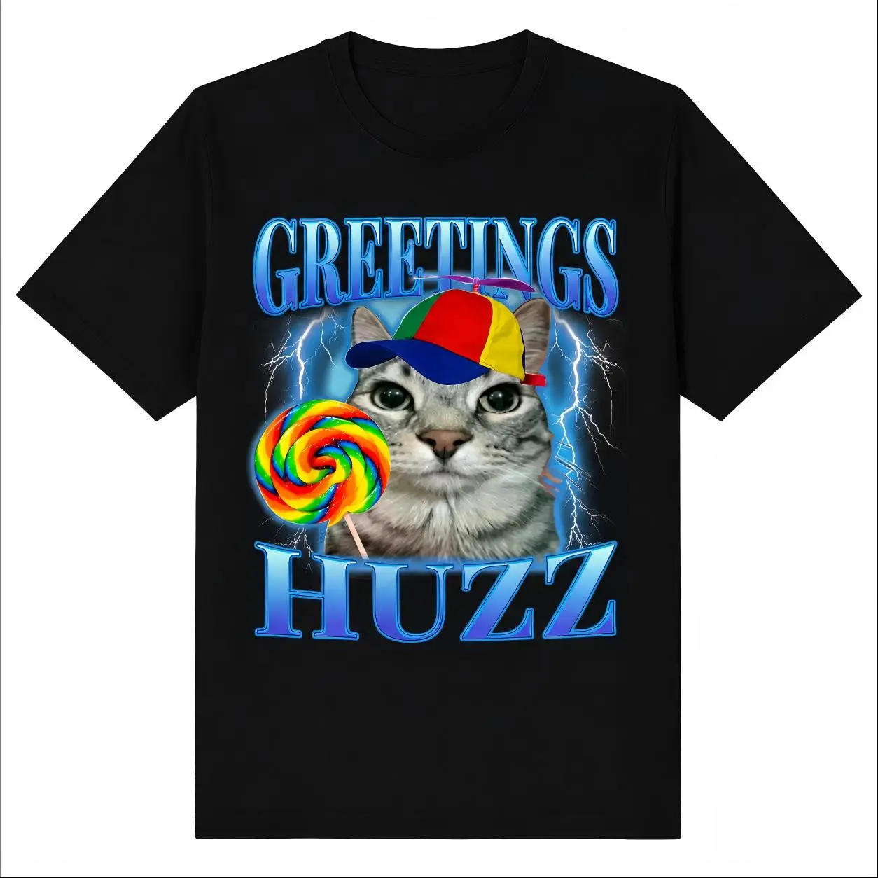 Lollipop Cat Meme Greetings Huzz Funny Silly Cats Brainrot T-Shirt for Men Women Menswear Top
