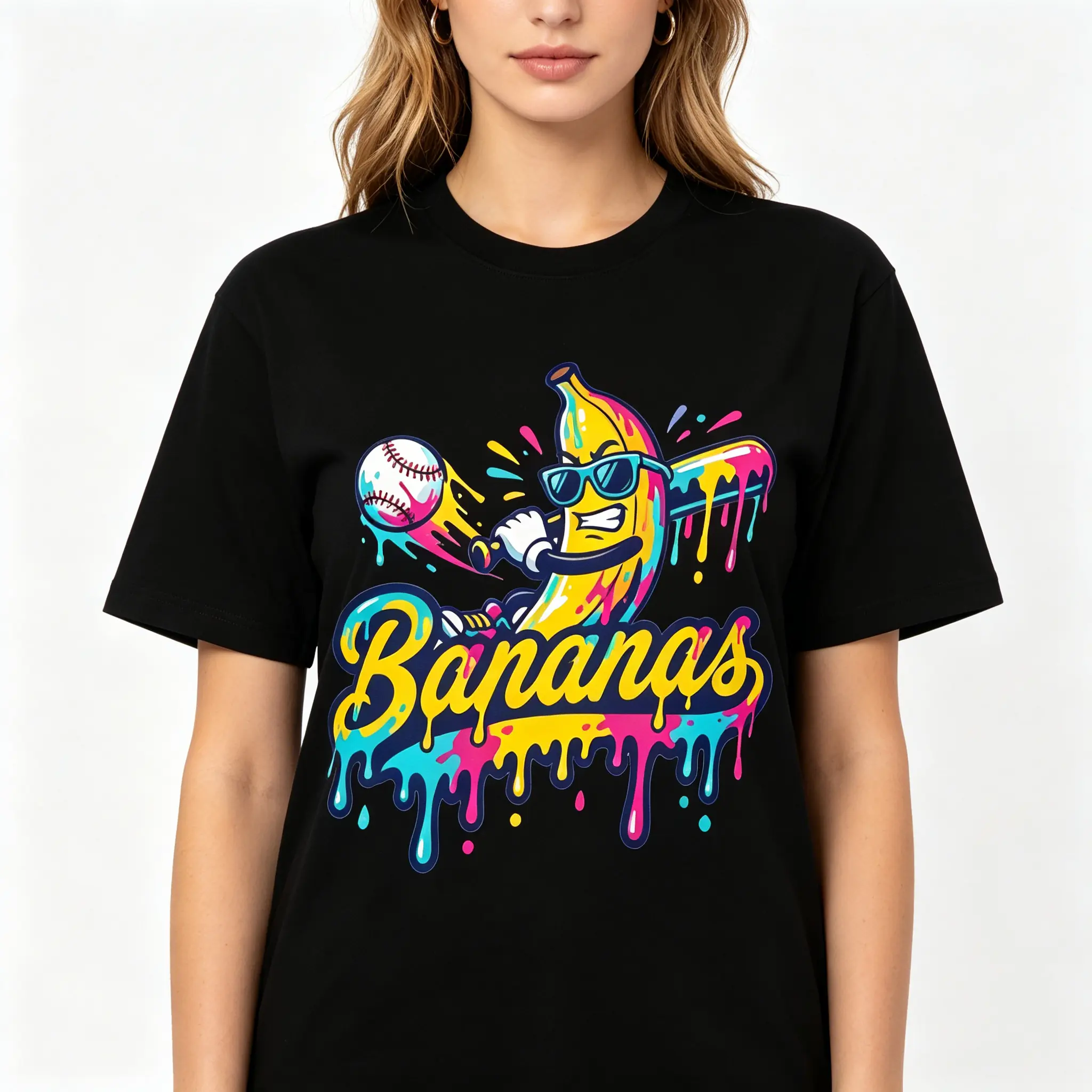 Banana Baseball Funny School Mascot Graphic Unisex Tee |   All-Season Breathable Top, Breathable Fabric, All Seasons, Funny Mascot, Casual Wear, Soft Cotton, Banana Mascot