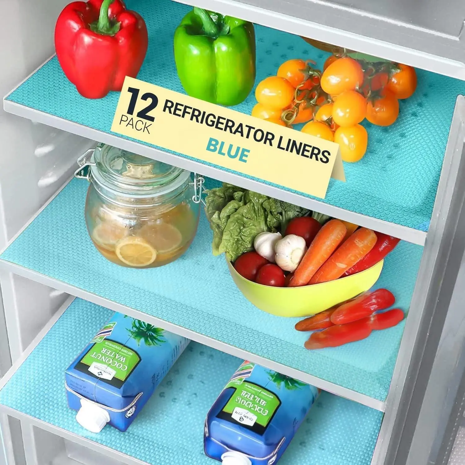 12pcs Refrigerator Liners - Washable, Cuttable, Waterproof, Non-Slip Fridge Shelf Liners for Daily Use, Reusable, Wipe Clean, Durable, Easy Cleaning with Cloth or Water, Rectangular Drawer & Cabinet Protectors, Trimmable Size