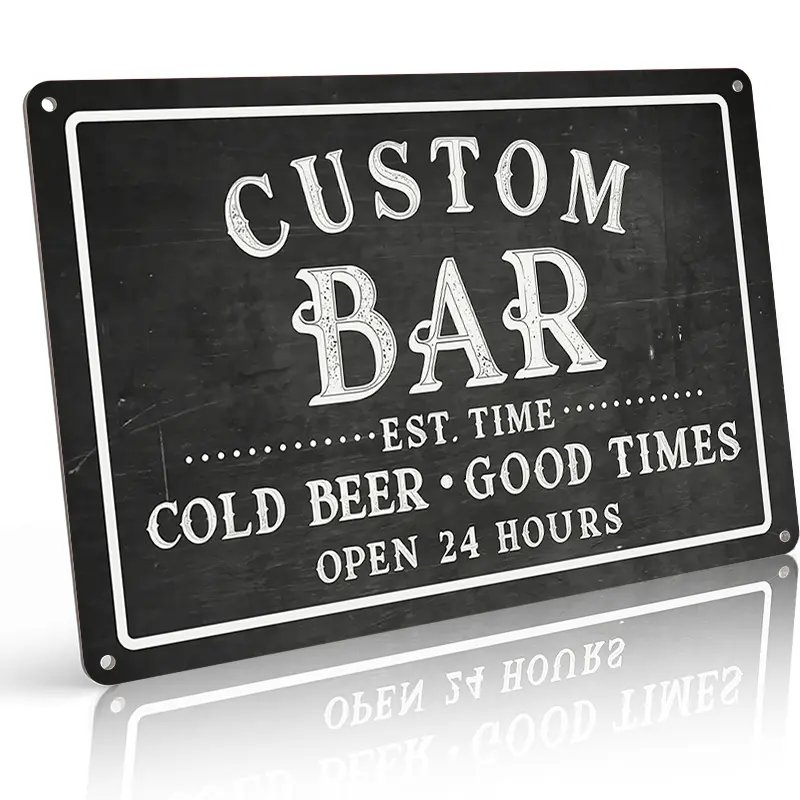 Custom Name Personalized Bar Metal Sign, 8×12 Inch Aluminum Black Chalkboard Vintage Style, Waterproof Rust-Free Home Bar Wall Decor Gift, Cold Beer Good Times Open 24 Hours Wall Art for Man Cave Patio Basement