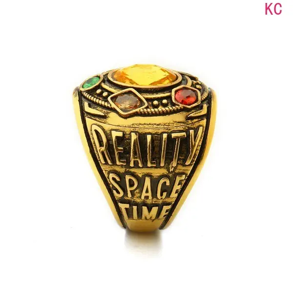 24K Gold Plated Infinity Gauntlet Ring With Six Gemstones, Vintage Creative Finger Jewelry For Men Daily Styling