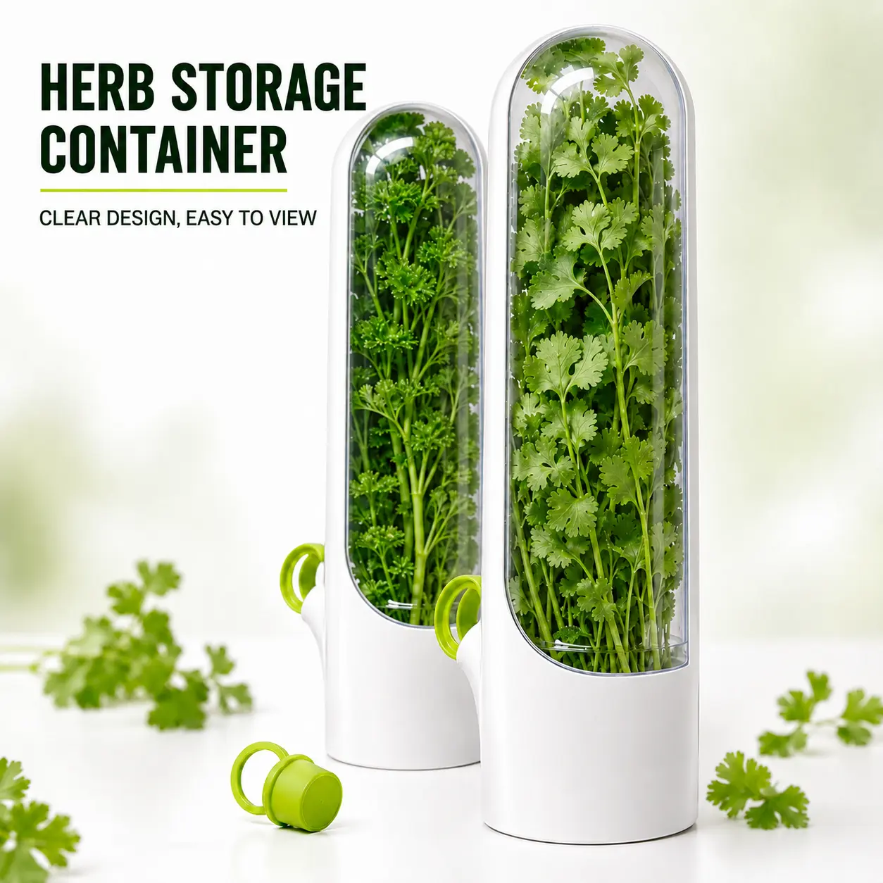 MIUVA Herb Saver for Refrigerator Fresh Herb Keeper Pod Container for Cilantro Parsley Asparagus and Vegetables Keeps Produce Fresh for 2 to 3 Weeks in Kitchen Fridge