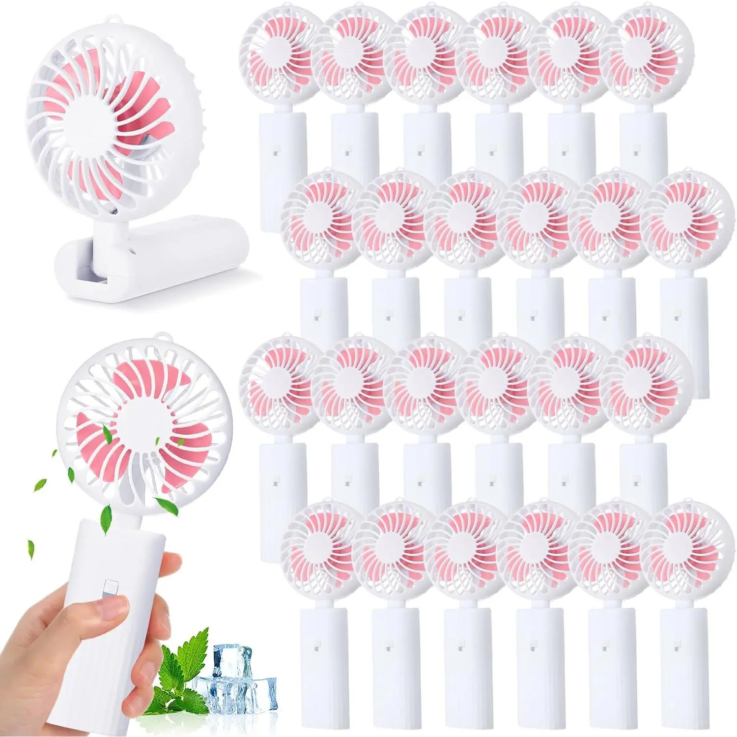 24 count Mini Handheld Fans Bulk, 180° Foldable Portable Personal Fans, Small Desk Fan for Wedding Guests, Summer Party Favors, Beach Outdoor Events, Classroom Gifts (White)