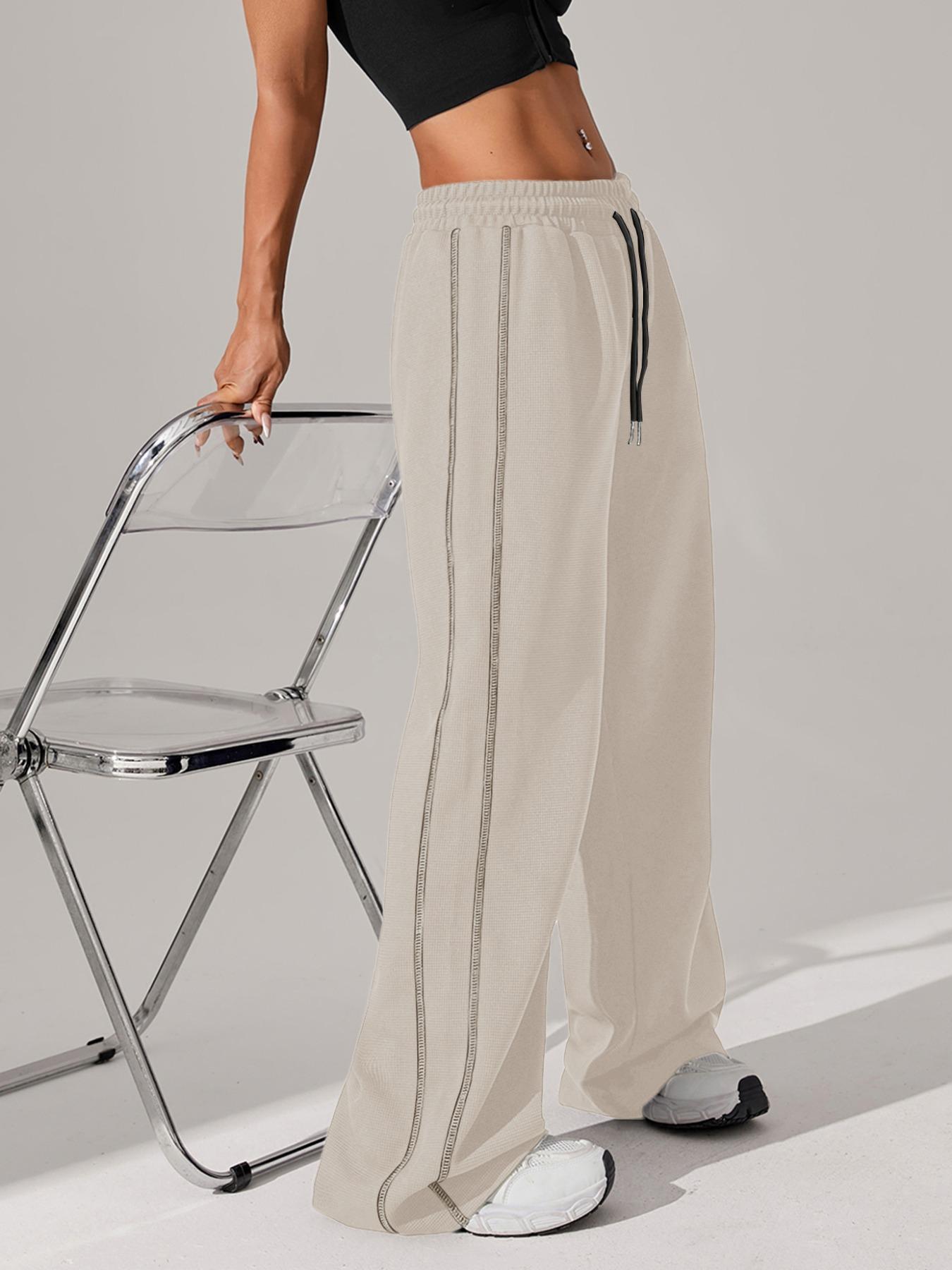 Sporty Women's Top-Stitching Drawstring Waist Sports Joggers, Casual Comfy Breathable Pants for Daily Outdoor Running, Ladies Sportswear for All Seasons, Runner Pants, Casual Sports Trousers