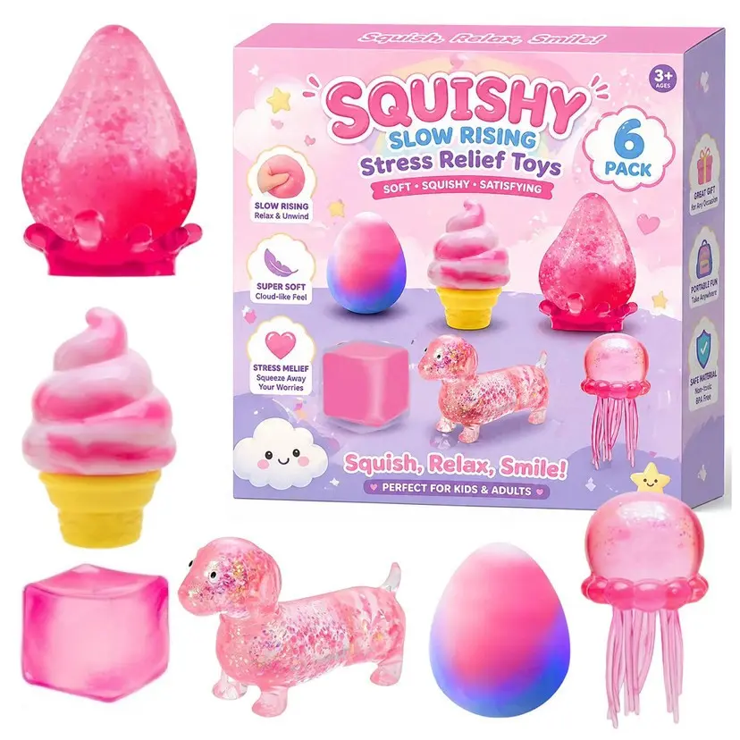 6-piece boxed Meeple Love figurines, malt sugar slow-bouncing stress-relieving toy, long-legged jellyfish-shaped egg-like stress-relieving toy, soft pink Meeple Love stress-relieving toy, party gift