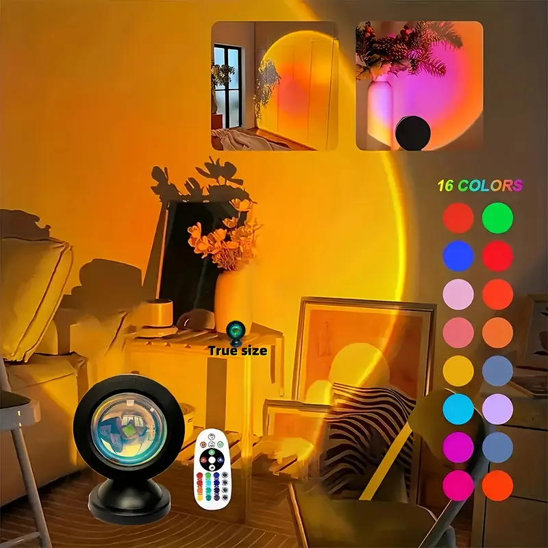 Sunset Lamp Projection Led Lights with Remote 360 Degree Rotation Rainbow Lights 4 Modes Setting for Photography Selfie Party Home Living Bedroom Decor Gifts for Women