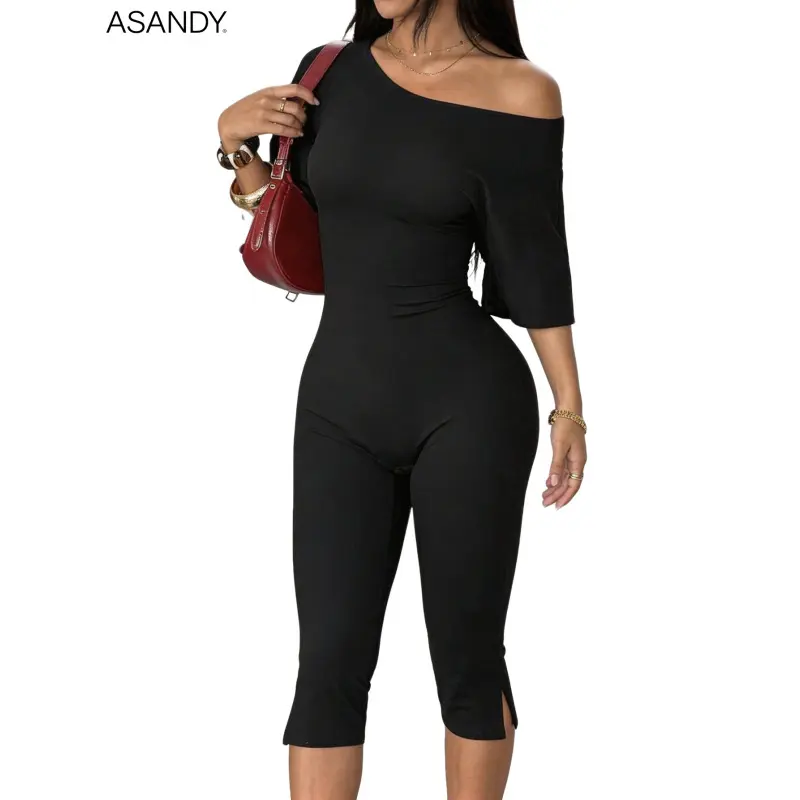 ASANDY Women's High-Elasticity Slim-Fit Capri Jumpsuit - Upgraded Sleeveless Solid, Asymmetrical Back, Split Leg, 2026 New Arrival Athletic Jumpsuit, Exercise Romper, Sporty Chic Outfit for Spring Fall Sports & Outdoor Yoga, Athletic Jumpsuits, Exercise R