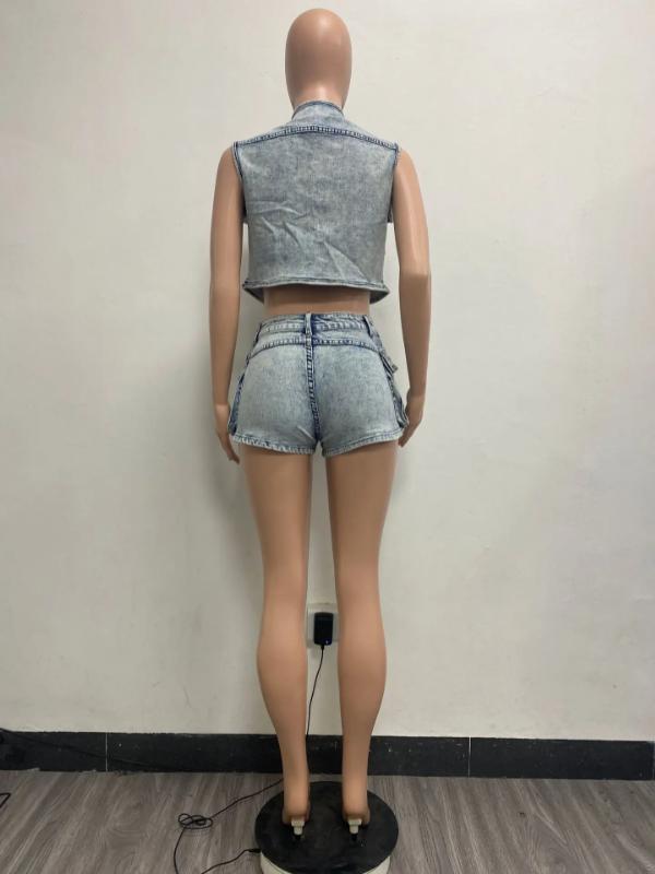 two-piece set woman Multi Pockets Denim Shorts Outfit Sexy Women Elegant Two Pieces Jeans Club Macthing Jacket+Shorts