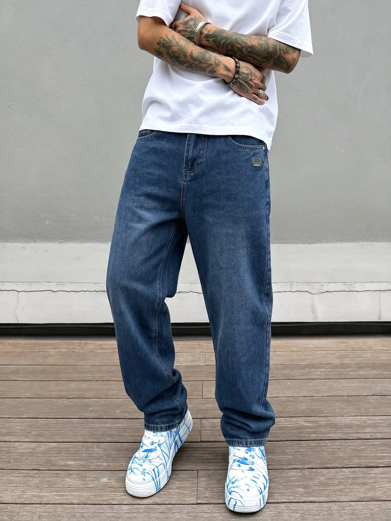 Men's Straight Leg Jeans, Vintage Washed Denim, Leisure Denim Trousers, Fashionable Loose Wide Leg Pants, Comfortable Daily Wear, Gift for Husband and Boyfriend