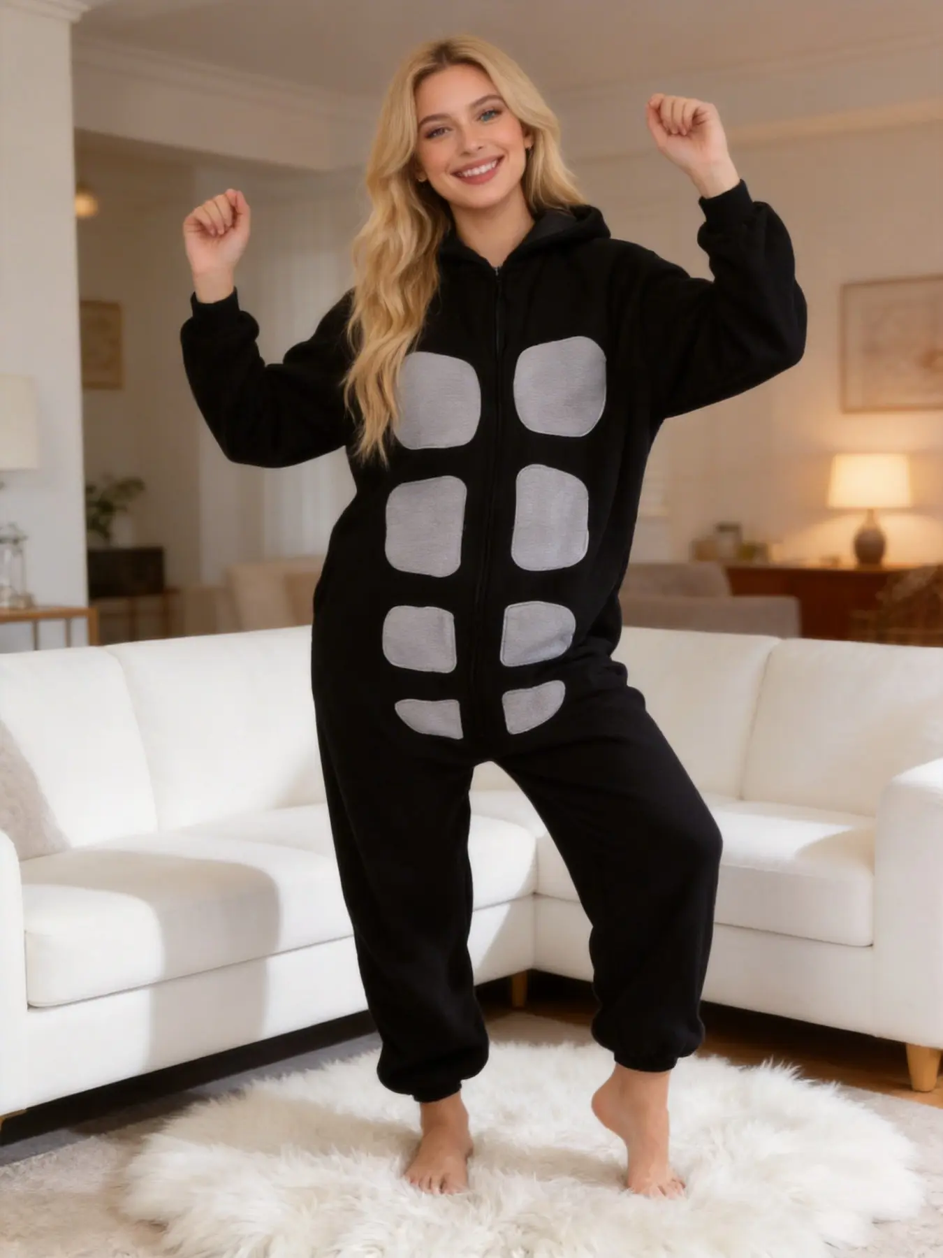 Neutral Animal Onesie Sleepwear, Hooded Cartoon Full-Body Pajamas, Fall Winter Christmas Halloween Costume, Comfortable & Cozy