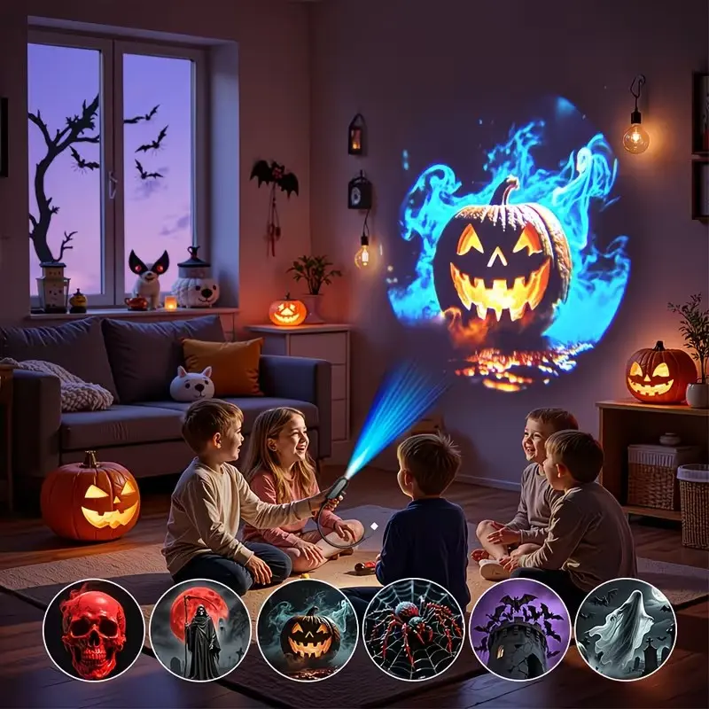 Halloween Projector Lights, 6 Patterns USB Spooky Projection Light, Halloween Wall Decor for Home Indoor Outdoor Party Decorations