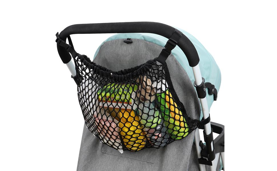 Universal Stroller Organizer, Polyester Net Mesh Bag Fits for Uppababy, Nuna, Britax, Doona Strollers, Non-Slip Adjustable Stroller Mesh Cargo Net Storage Caddy Accessories
