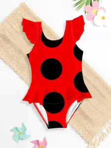 Polka Dot Girls' One-Piece Swimsuit, Cute Graphic Design, Perfect for Beach Vacations, Swimwear, Bathing Suits, Stylish and Comfortable