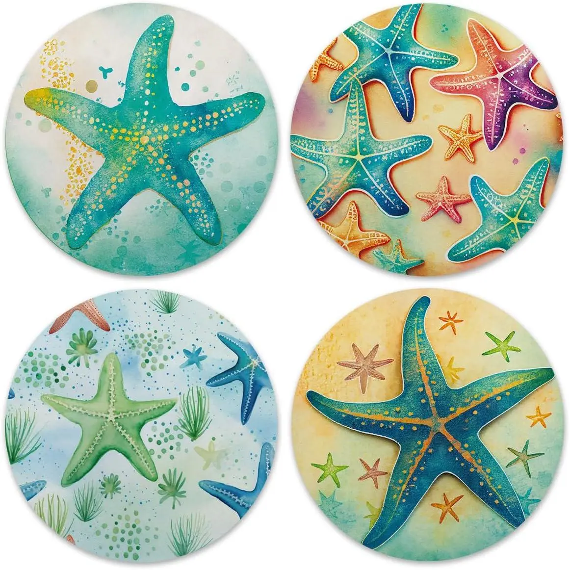 4 count Absorbent Coasters Starfish Anti Slip Rubber 3.94×3.94 Inches