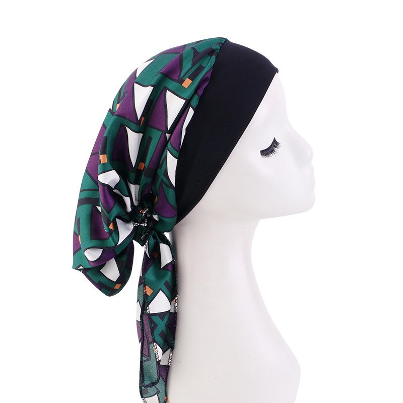 Elastic Wide Band Satin Bonnet, Ethnic Print Head Wrap Hair Care Cap