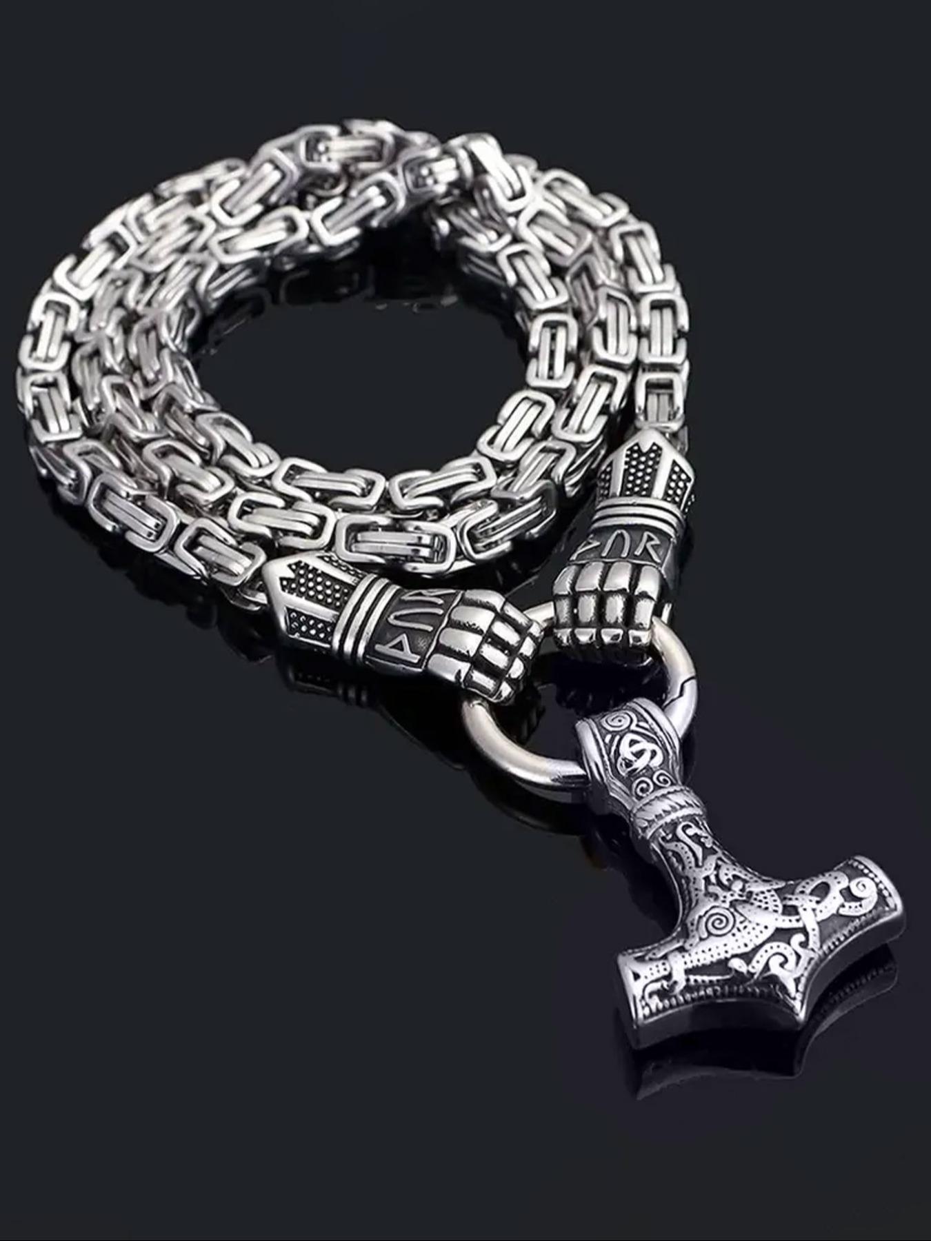 Vintage Nordic Viking Hammer Pendant Necklace, Punk Style Gothic Stainless Steel Jewelry for Party, Daily Decor, Trendy All-match & Exquisite Jewelry for Birthday Gift