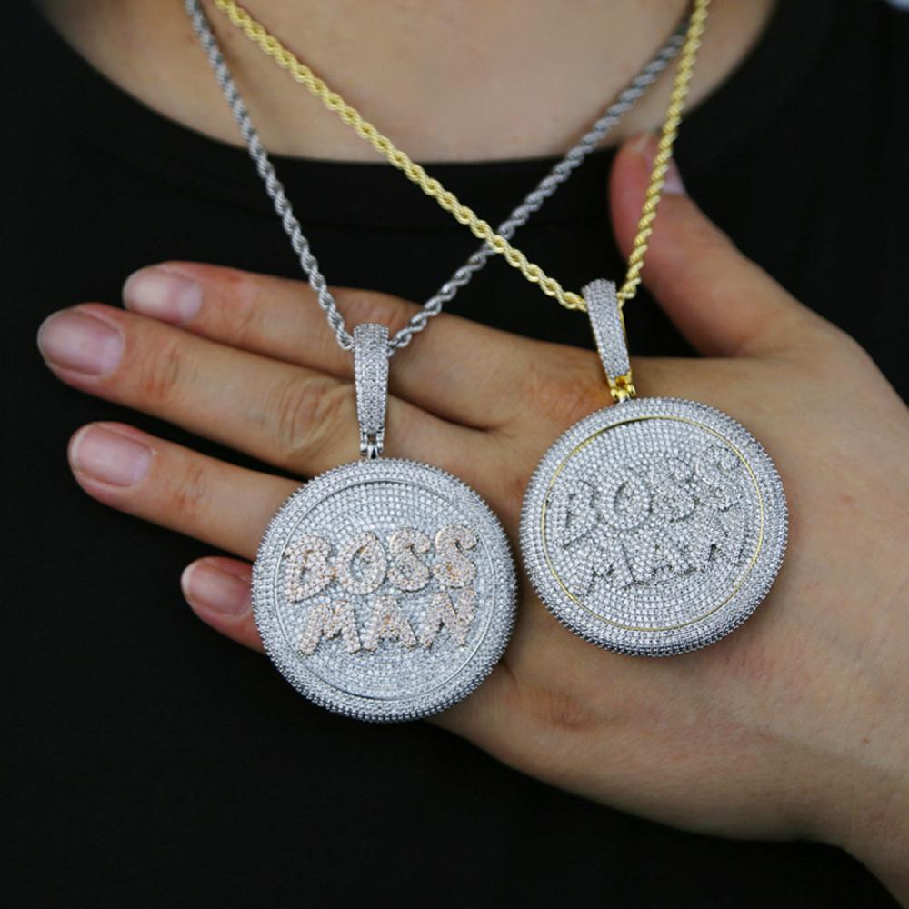 2025 New Iced Out Bling Round Letter Pendant Necklace Full Paved 5A CZ Cubic Zirconia Badge Charm Fashion Hip Hop Men Jewelry