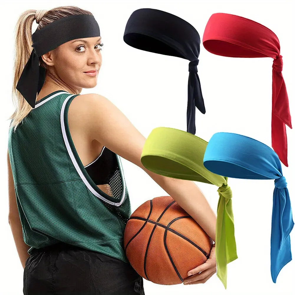 2-pack Unisex Quick Dry Sport Tie Headband, Sweat Resistant Soft Elastic Head Tie for Tennis, Running, Yoga, Fitness, Cycling, Multi Color Workout Sweat Band for Men Women