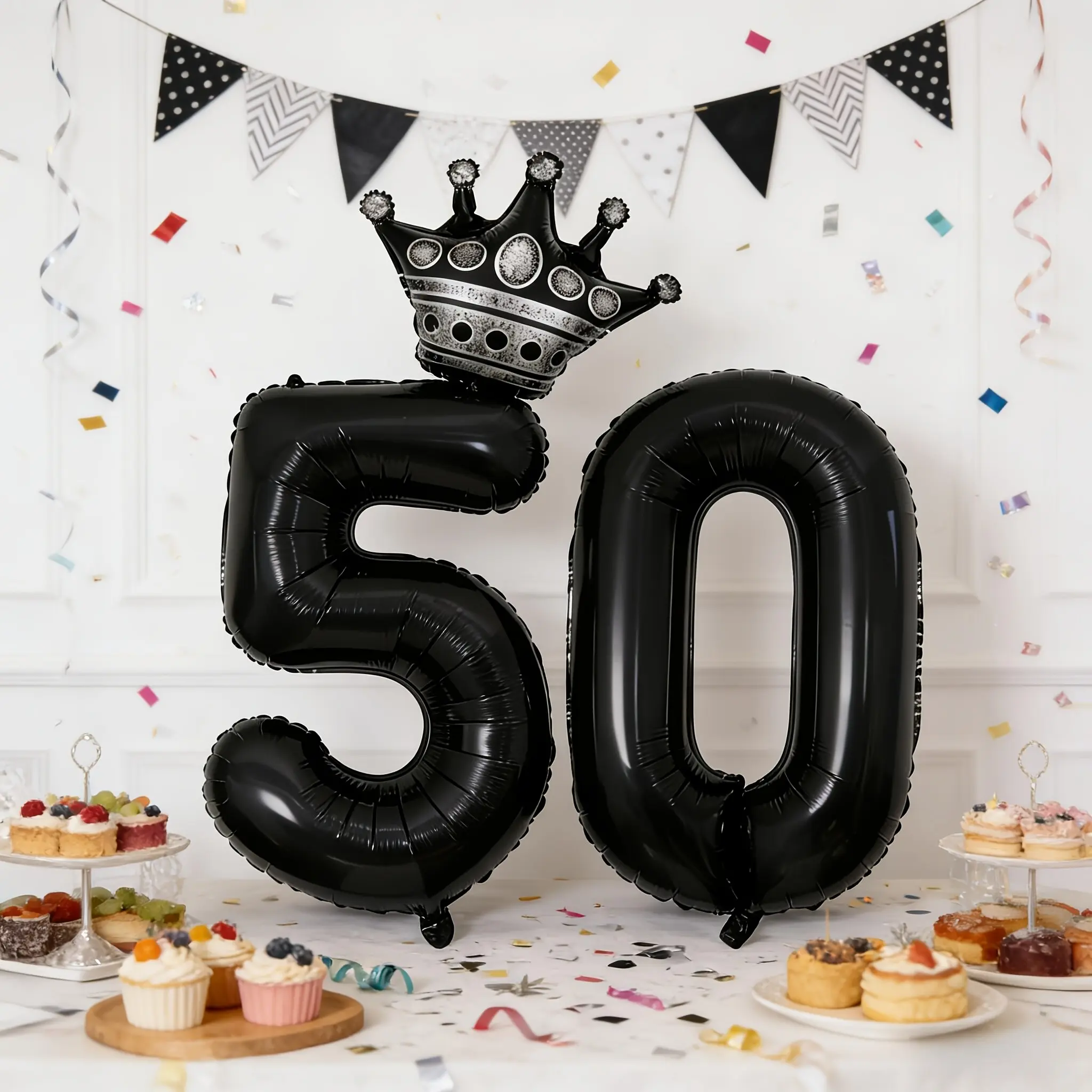 Black number 50 balloons with black crown balloon with glue for 50th happy birthday decorations black anniversary party decorations