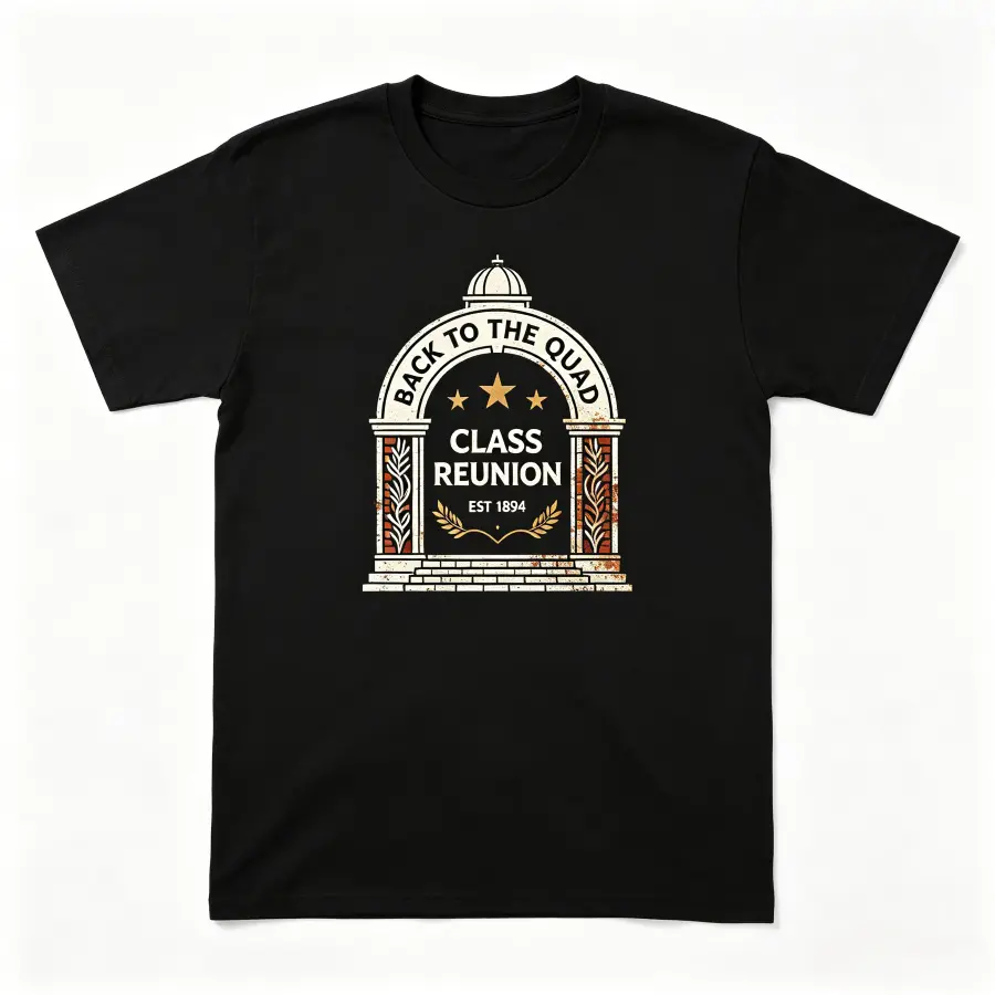 Men's 100% Cotton Retro Short-Sleeve Soft Tee - Vintage Campus Arch Print, Breathable Loose Oversized Golden T-Shirt, Ideal Homecoming Reunion Gift for Graduates, Back To The Quad Graphic Alumni Top