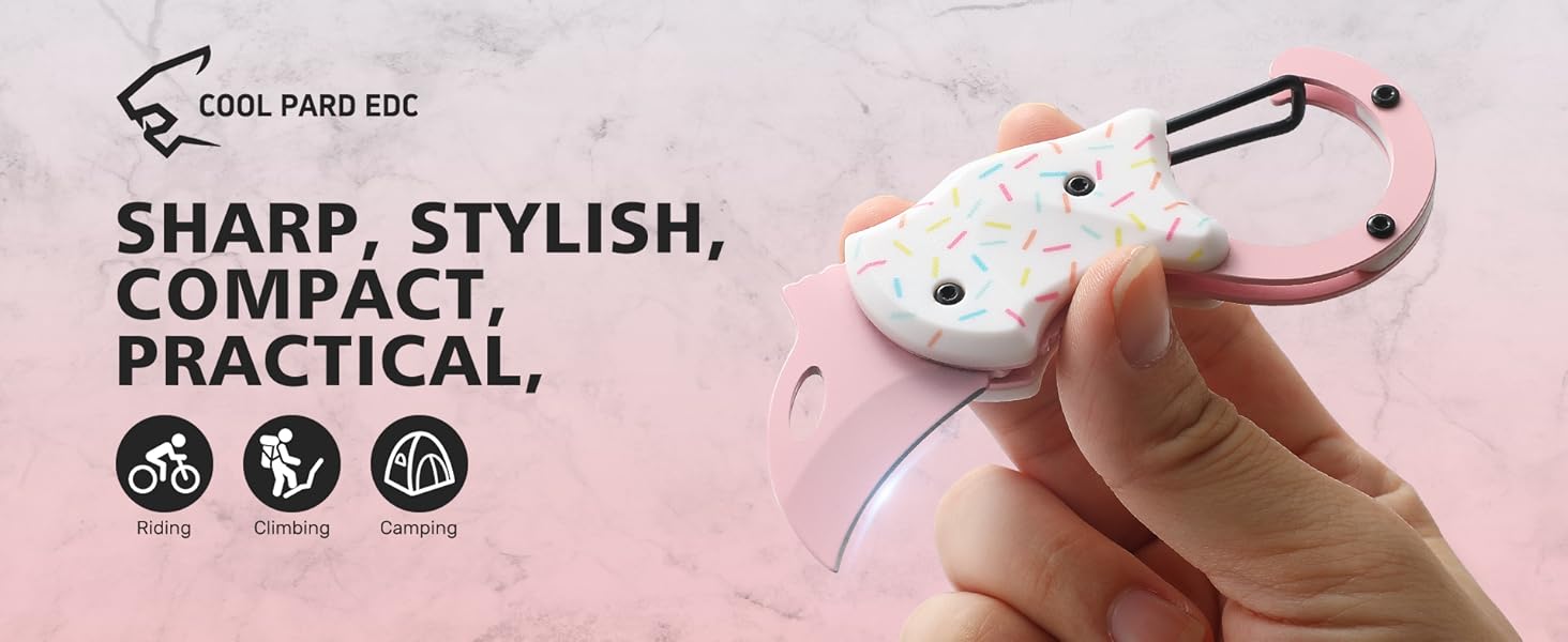 Pink Pocket Knife for Women Men,Cute Keychain Box Cutter，Mini EDC Knives for Everyday Carry,Folding Utility Knife with Creative Ice Cream Design,Ideal Gifts for Women（Ice Cream）