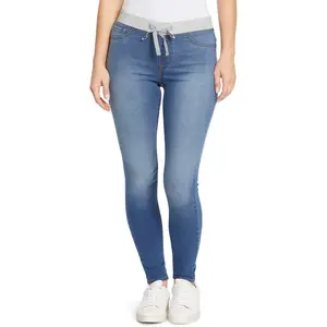 l.e.i.Women's Dorm Pull on Tie Front Jegging Knit Denim Pant Standard