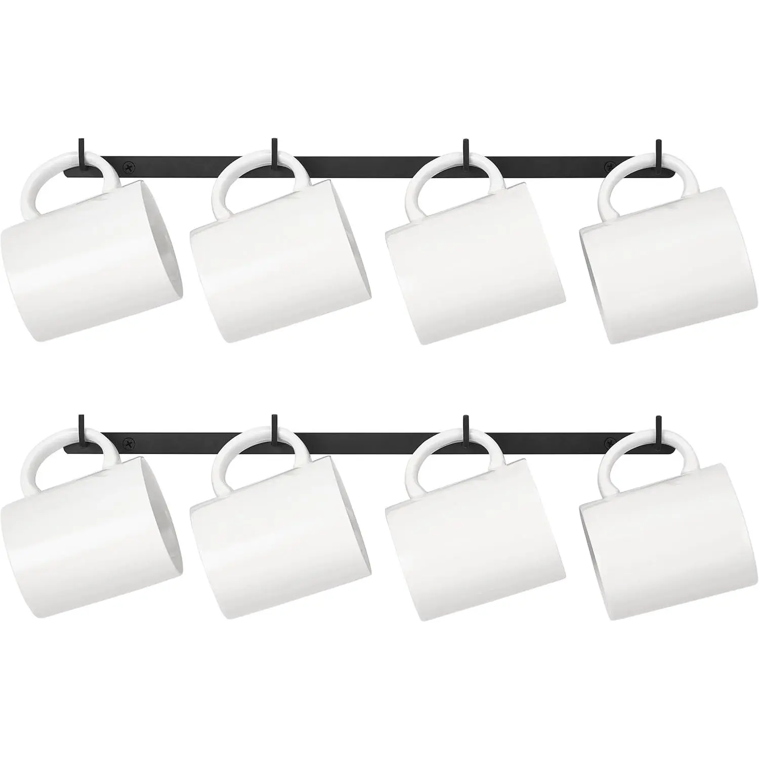 Mug Rack Wall Mounted Metal Coffee Cup Holder with 12 Hooks, 2 Pack | Space-saving Kitchen & Cabinet Storage, Easy to Install, Sturdy Wall Mug Hanger, Versatile Organizer for Cups, Caps & Hats
