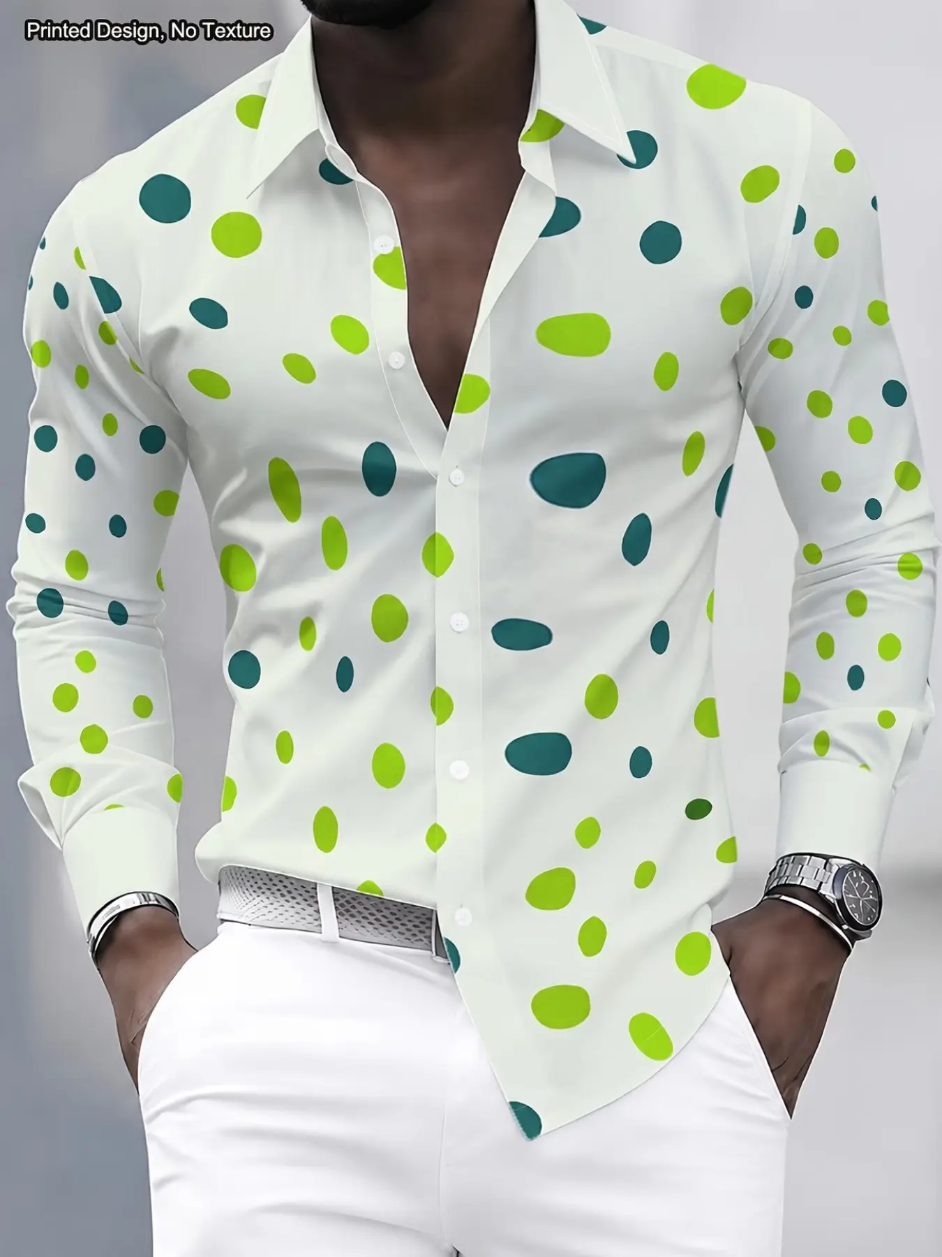 Men Lapel Collared Long Sleeve Button Up Casual Dress Shirt Hot Sublimation Fabric White Base Blue Purple Polka Dot Full Print Slim Wrinkle Resistant Breathable Top For Daily Office Dating Holiday Party Versatile Wear Plus Size Available