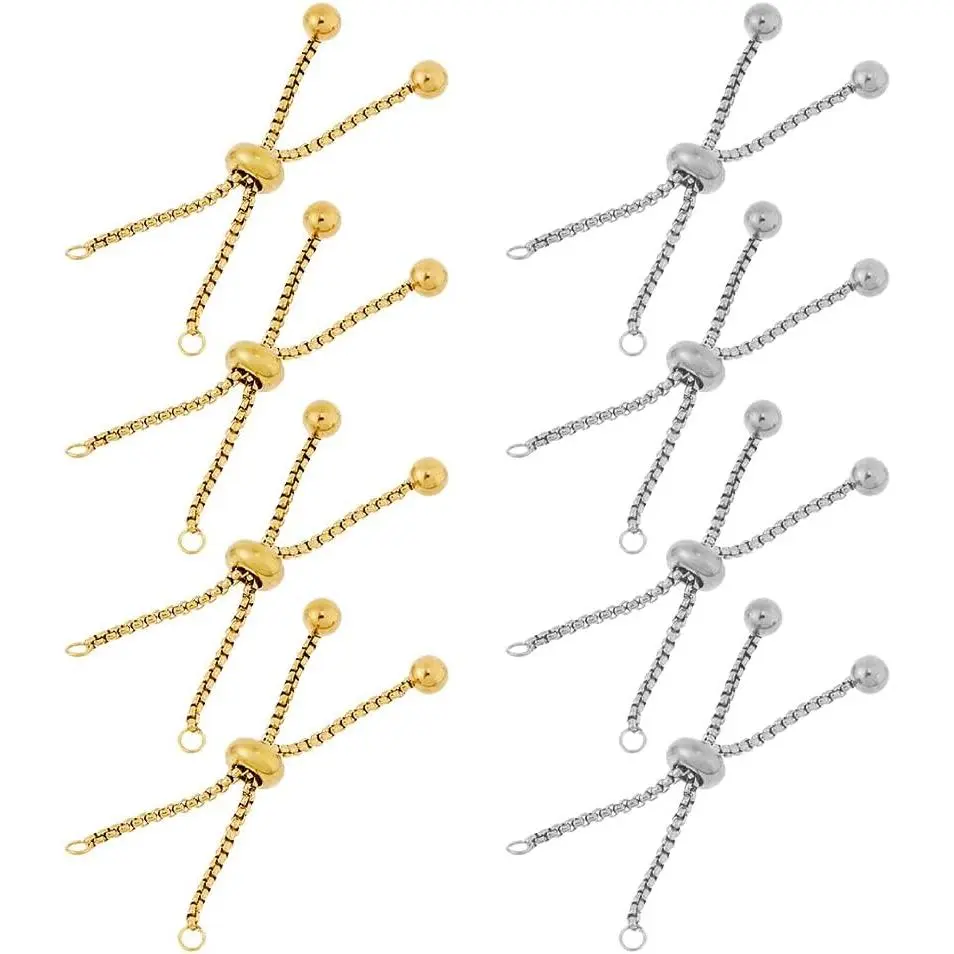 8 count 2 Colors Adjustable Slider Bracelet Slider Extender Chains 3.15 Inches 304 Stainless Steel Slider Bracelet with Ball Ends  Making Findings for DIY Bracelet Craft