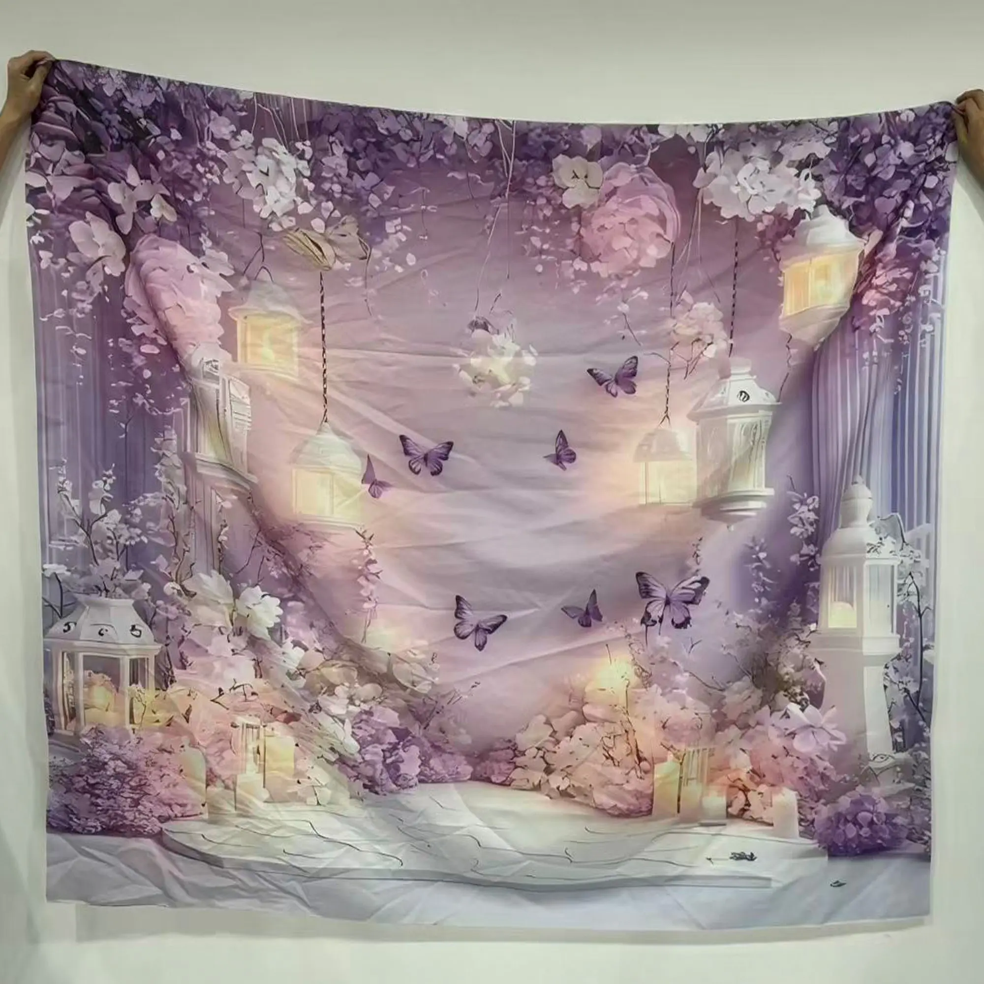 Lavender Floral Background Cloth, Wedding Stage Event Backdrop, Photoshoot Backdrop, Photo Booth Backdrop, Party Decoration Supplies, Photo Shoot Decor, Polyester Material, Multi-Size Available