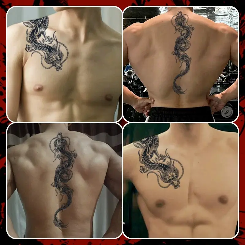 Eastern Dragon Temporary Tattoo Stickers, Long-Lasting 1-2 Weeks, Unisex Body Fake Tattoos for Arms, Shoulders, Back, Legs, Neck, Waist