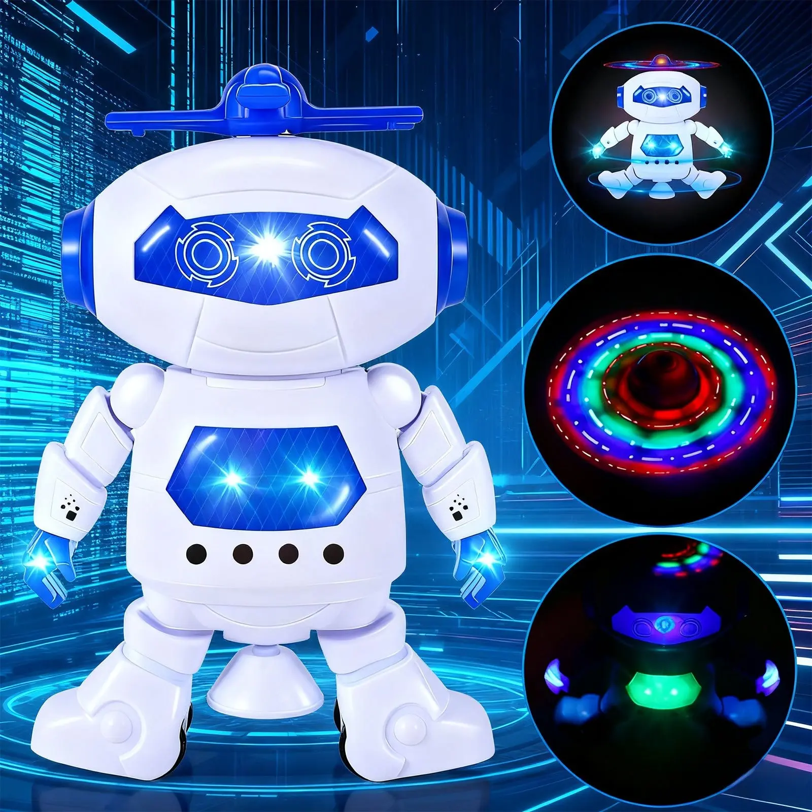 1PC Electric Musical Walking Dancing Robot Toy with LED Lights, 360° Body Spinning, Fun Toy Figure for Boys Girls, Holiday Gift