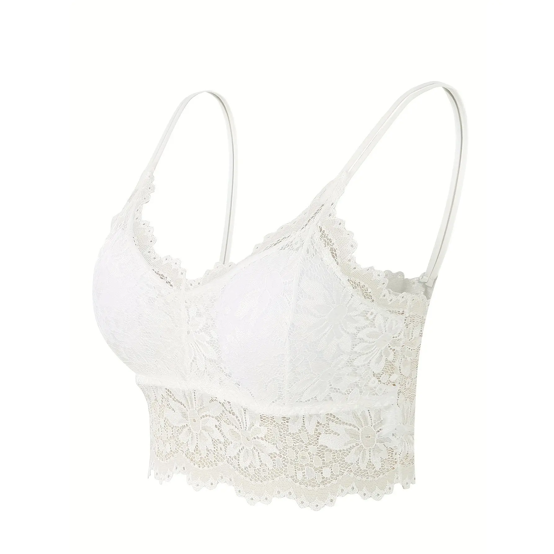 Women's Spandex-Knitting-Nylon Anti-Exposure Lace Backless Camisole Tube Top Thin Bra, Women's Clothes for Hand Wash, Removable Padding, Elastane, Wireless, We02635, Do Not Dry Clean
