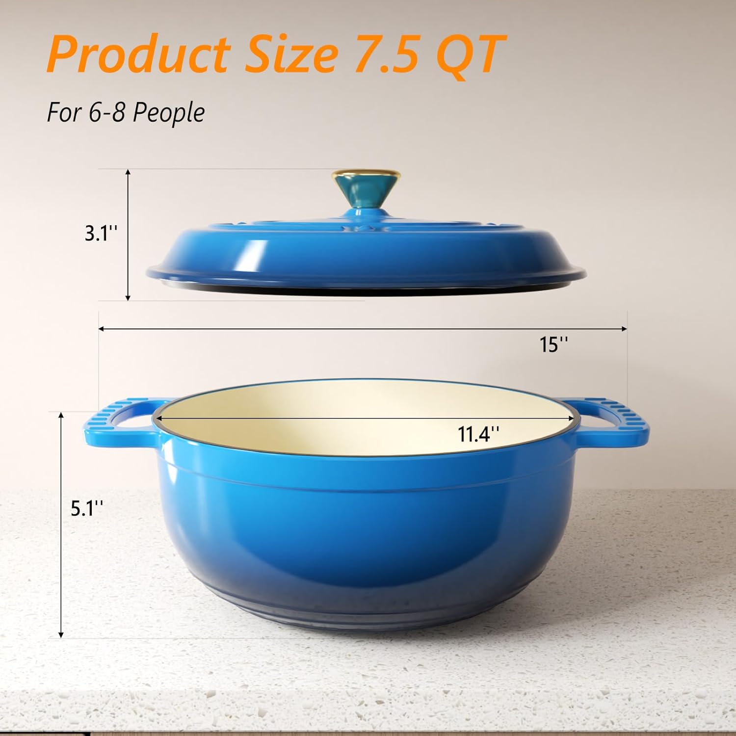 ROVSUN Enameled Cast Iron Round Dutch Oven, 5/6/7.5QT Pot with Lid &Dual Handles with Silicone Gloves,Oven Safe up to 500°F, Heavy-Duty Pre-Seasoned Cookware for Bread Baking, Braising, Stews, Roasting,Nonstick Durable Cooking,TikTokShopBlackFriday