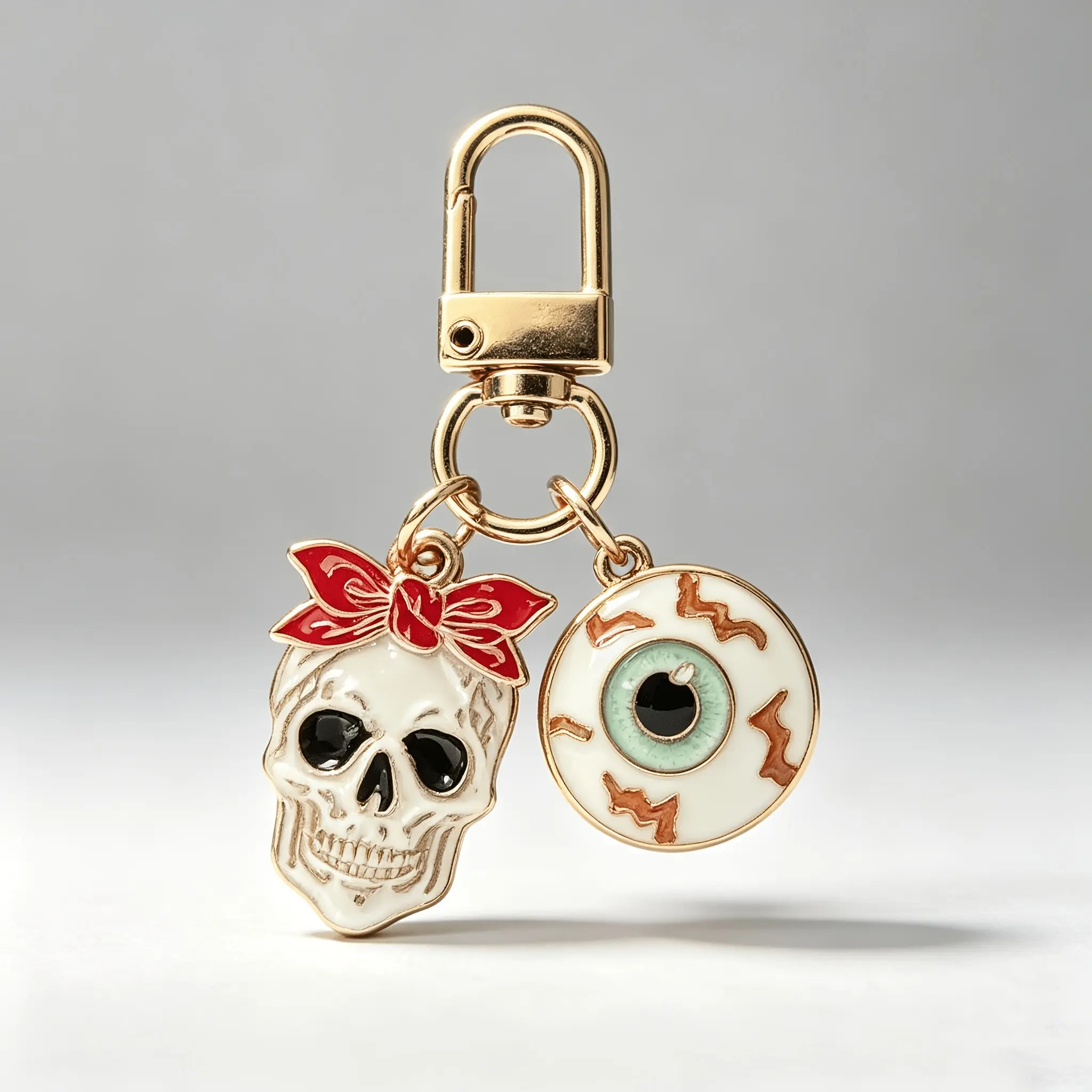 8pcs Enamel Bow Skull Eyeball Keychain Sets, Metal Lobster Clasp, Gothic Halloween Bag Accessories, Back to School Decor