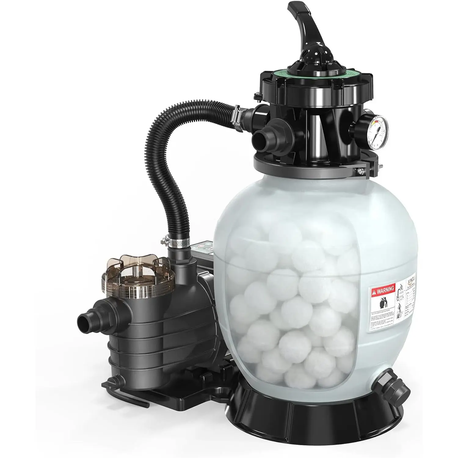 12/14/16 in Sand Filter Pump with Filter Balls, 1585 GPH 1/2 HP High Efficiency Pool Pump with 7-Way Valve for Above Ground Swimming Pools Up to 8000 Gallons