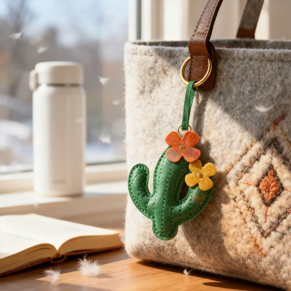 PU Leather Cactus Keychain, Cute Plant-Themed Bag Charm Pendant, Decorative Gift Accessory for Purses, Cute Charm