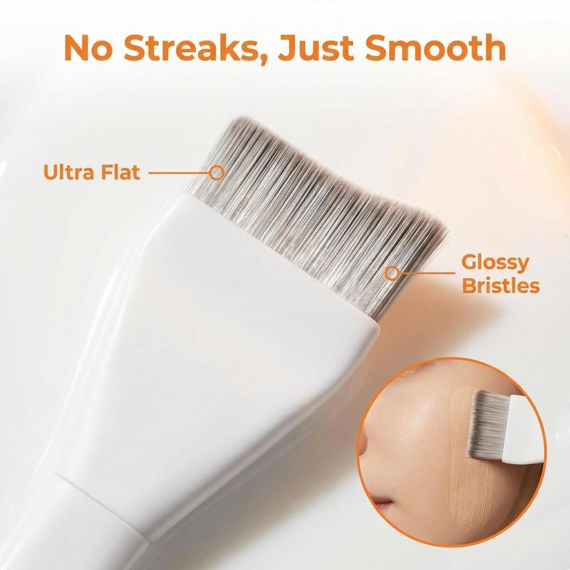 White liquid foundation brush, professional one-stroke coverage double-ended flat brush for facial masks, ultra-thin and lightweight beauty tool, 18-piece makeup brush set, eyeshadow brush, eyebrow brush, mascara brush, blush brush