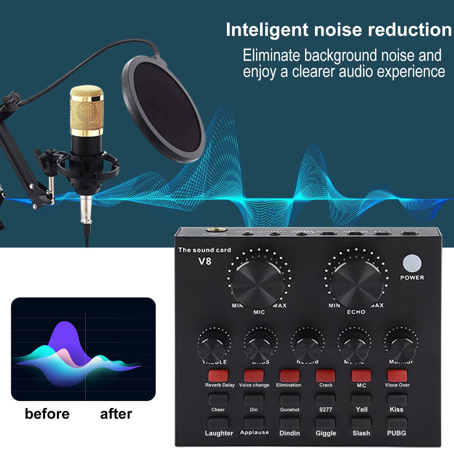 Audio Interface with Mixer & Vocal Effects, Condenser Microphone Kit, Live Sound Card, Adjustable Mic Stand for Studio Recording, Streaming Broadcast