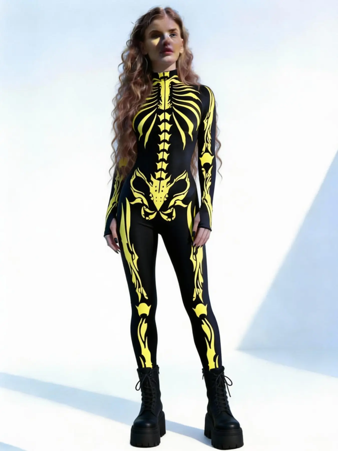 Women's Tight Sexy Bodysuit, Y2K Cyberpunk Style, Skull Glow Party Costume, Halloween Festival Role Play