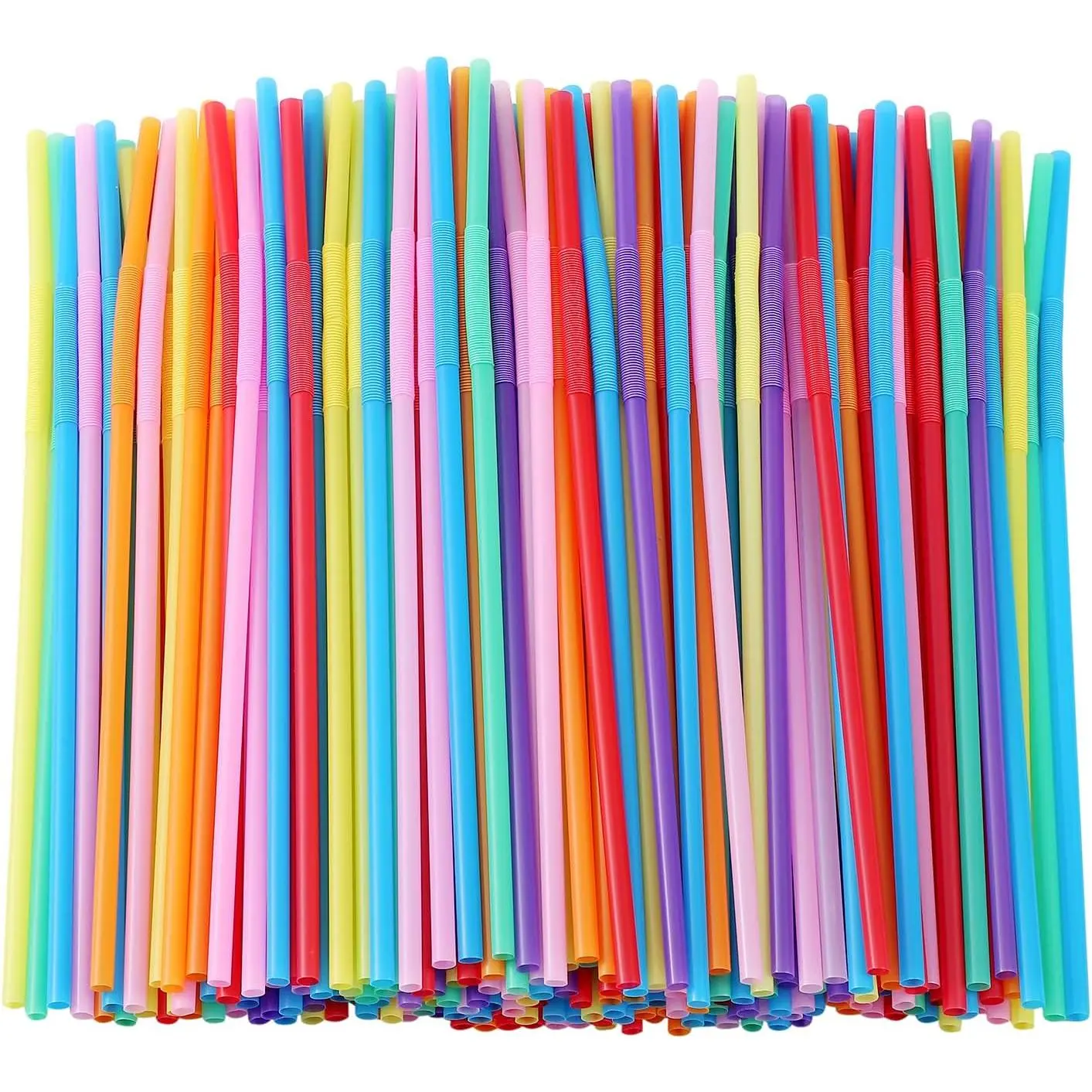 100 PCS Flexible Bendy Plastic Pet Drink Straws, 12.6 in Extra Long Assorted Colorful Disposable Straws for Events, Fits 60 oz Tumblers & Large Cups, Suitable for All Ages