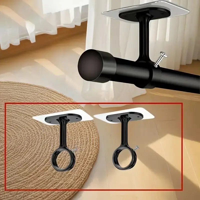 Transparent Self-Adhesive Curtain Rod Holder, Daily Use Curtain Support Bracket, Easy Install Window Treatment Accessory, Home Decor Essential, Curtain Rod Brackets