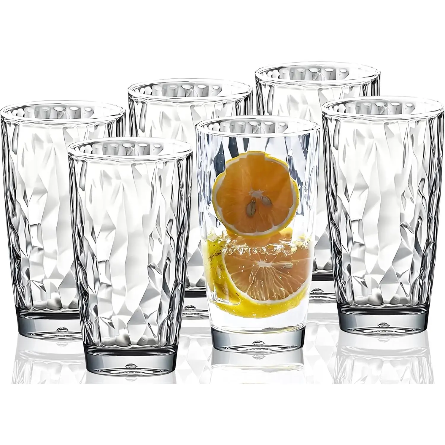 15 Oz Unbreakable Acrylic Drinking Glasses, Shatterproof BPA-Free Hard Plastic Cups, Clear Reusable Set of 6 for Kitchen Dining and Outdoor Gatherings