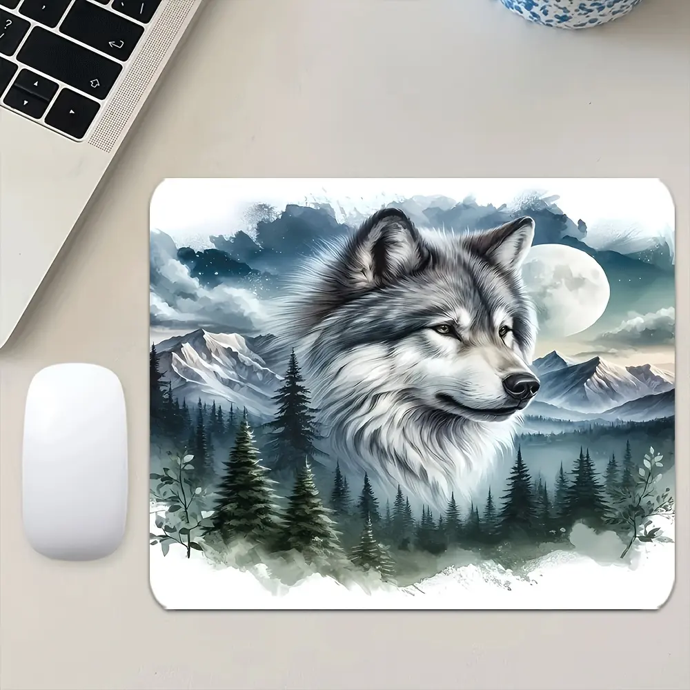 Wolf Head Snowscape Gaming Mouse Pad, Suitable for Office Desktop Supplies, Desk, Tabletop, Keyboard Desk Mat, Durable Desk Mat, Multifunctional Office Supplies, Birthday Gift, Party Decoration, Father's Day