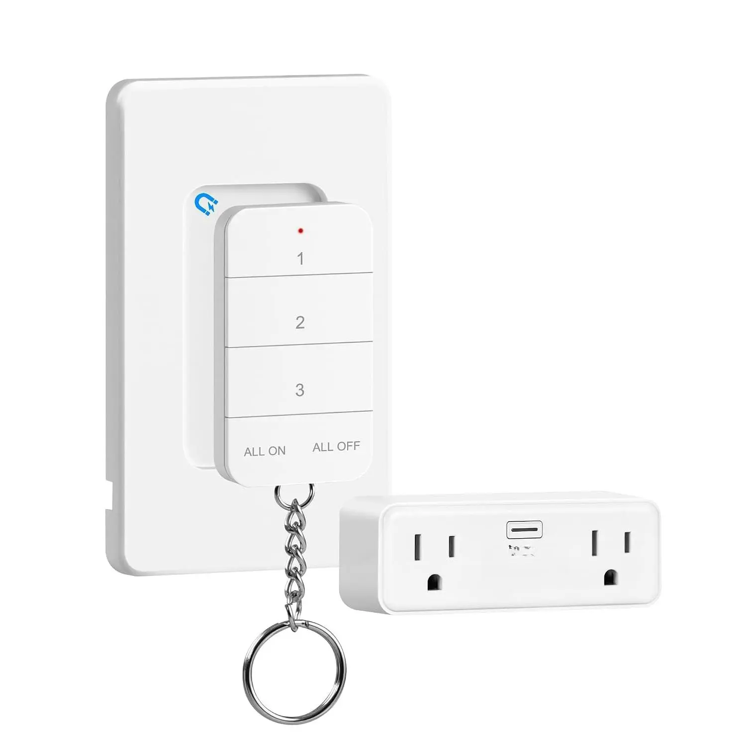 Remote Control Outlet with 2  Control Sockets,   Light , Expandable Remote Outlet  for Christmas Tree Lights, String Lights, 15A/1875W/125V, FCC Listed