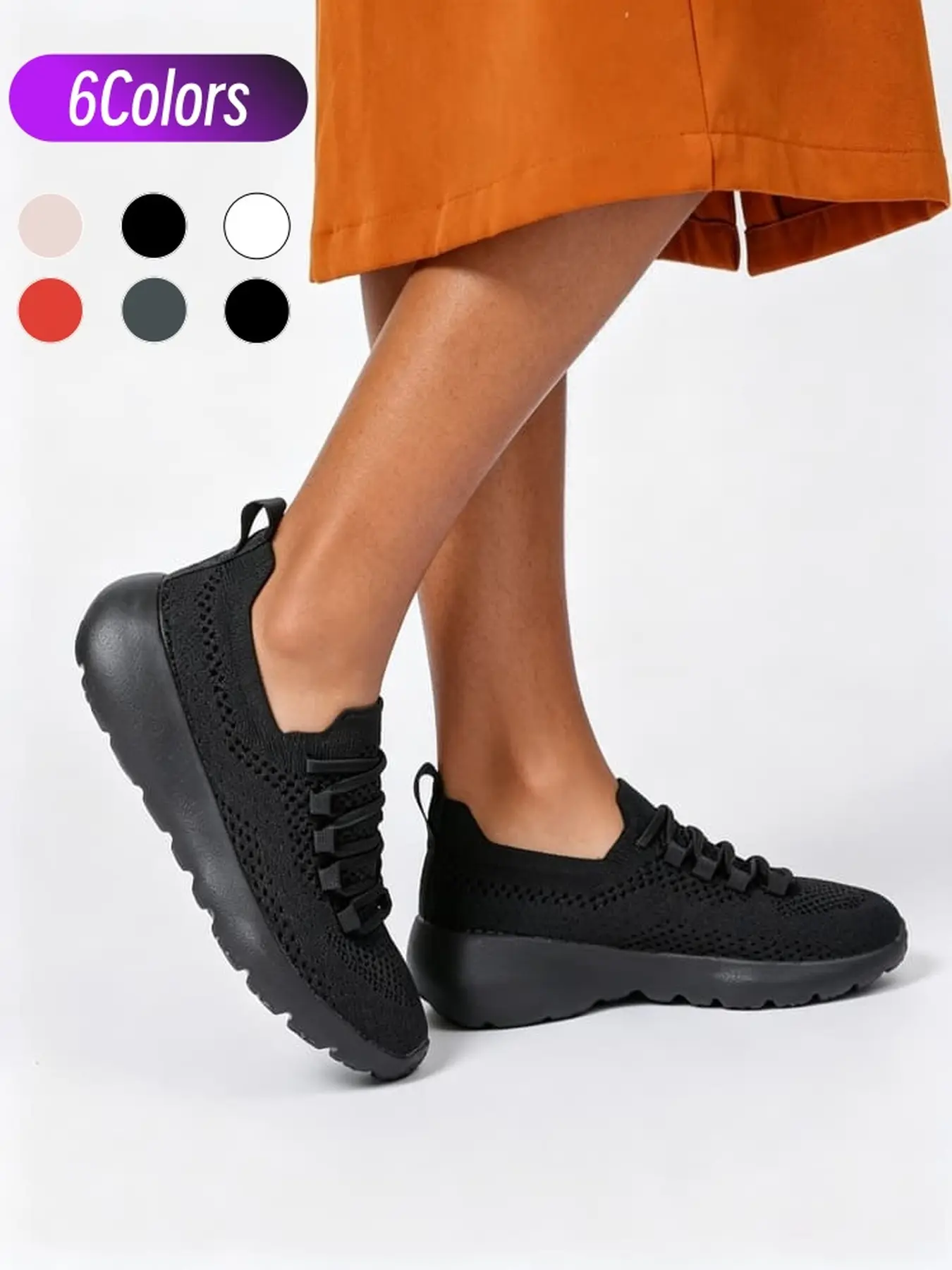 1 Pair Unisex Multi Scene All Match Hollow Knit Casual Shoes Light Elastic Cushion Sole Breathable Upper Ideal For Commute Walking Fitness