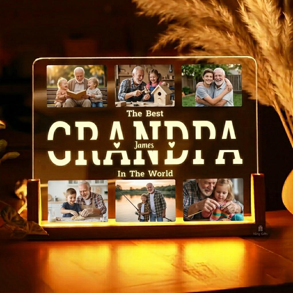 Custom Dad Photo Plaque with LED Night Light Personalized Acrylic Picture Frame Creative Desktop Decor for Dad Customized "Best Dad Ever" Photo Night Light| The Perfect Father's Day Birthday Thanksgiving Christmas Gift