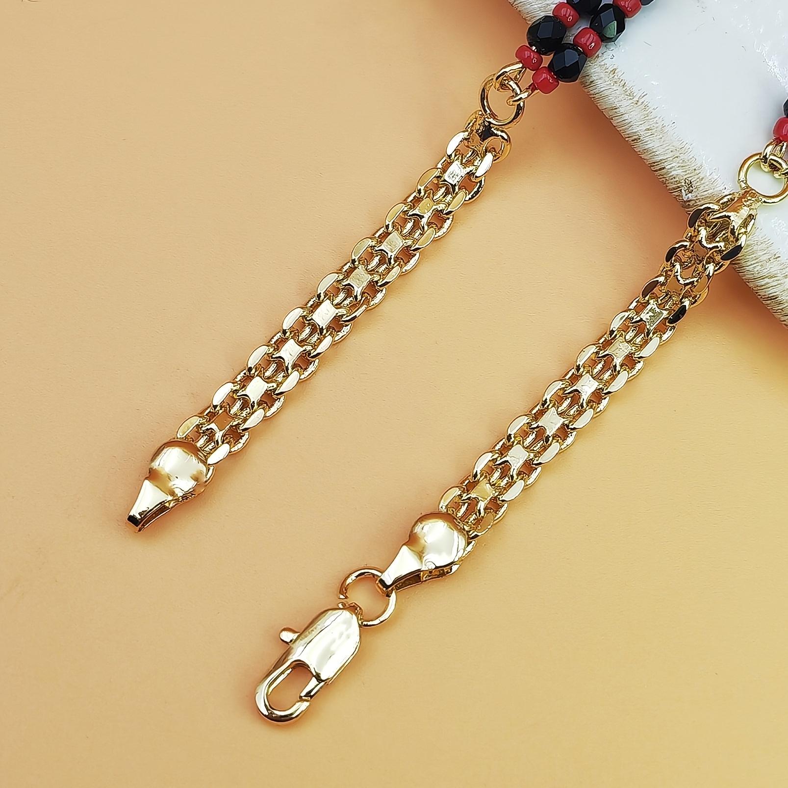 Boho Red & Black Beaded Elephant Charm Bracelet - 1 Golden Plated Golden-Plated Copper Devil's Eye Symbol, Elephant Pendant for Parties, Music Festivals, Bohemian Gift for & (Year-Round Wear)